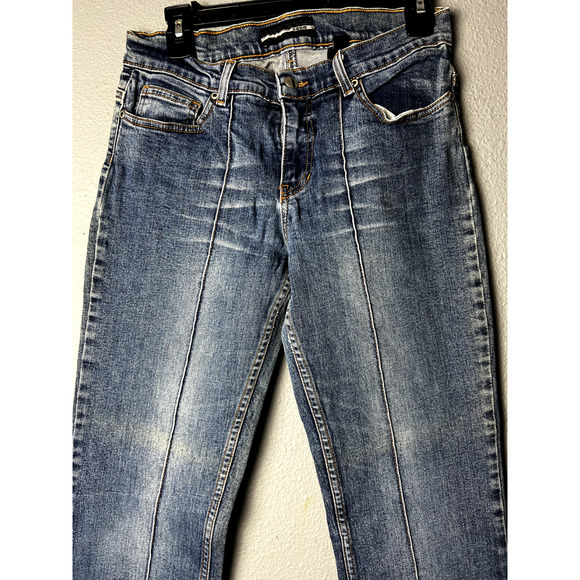 Vtg Bebe Jeans Womens Size 32 Mid Rise Flare Seamed Sandblast Wash Y2K USA Retro - Picture 2 of 10